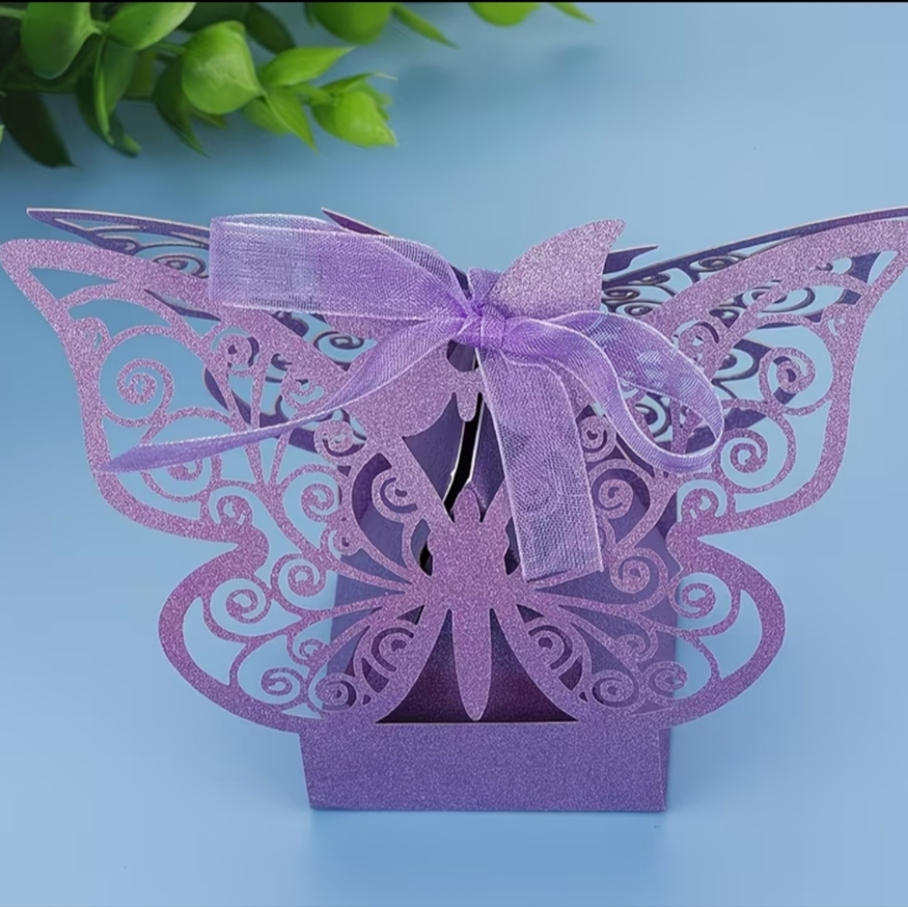 10 Purple Butterfly Party Favor Box